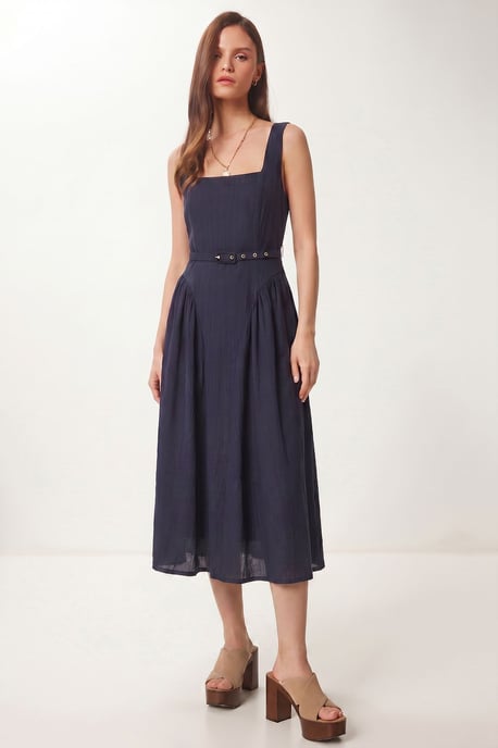 Belted Sleeveless Midi Dress - Image 1