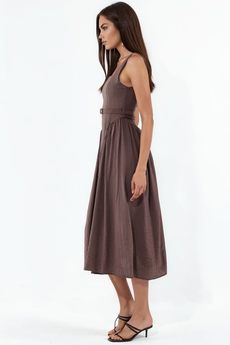 Square Collar Belted Midi Dress - Image 2