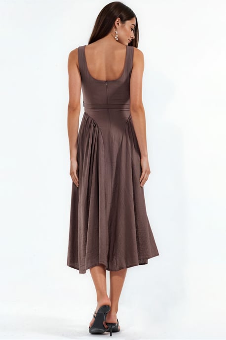 Square Collar Belted Midi Dress - Image 3