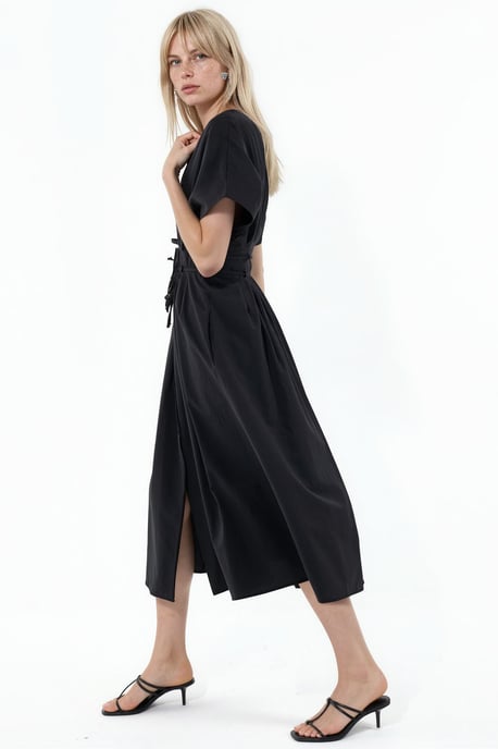 Casual V-Neck Midi Shirt Dress - Image 2