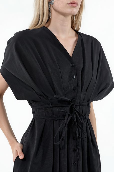 Casual V-Neck Midi Shirt Dress - Image 4
