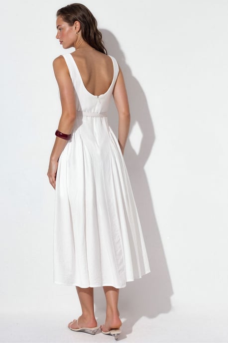 Square Collar Belted Midi Dress - Image 3