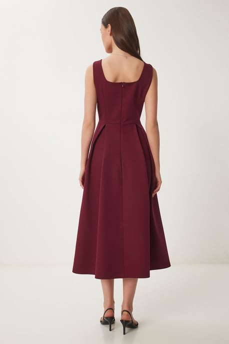 Square Collar A-Form Midi Dress with Zipper Closure - Image 5