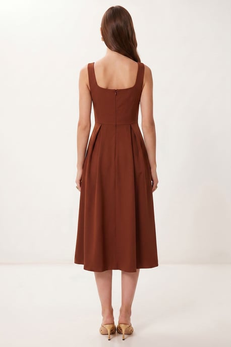 Square Collar A-Form Midi Dress with Zipper Closure - Image 4