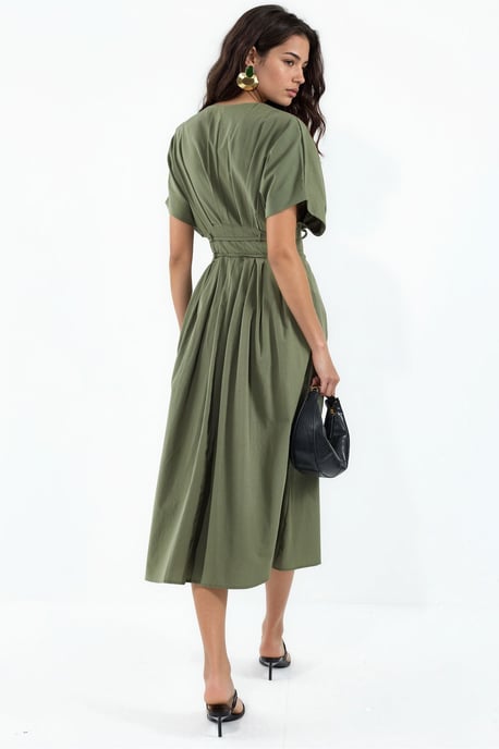 Casual V-Neck Midi Shirt Dress - Image 3