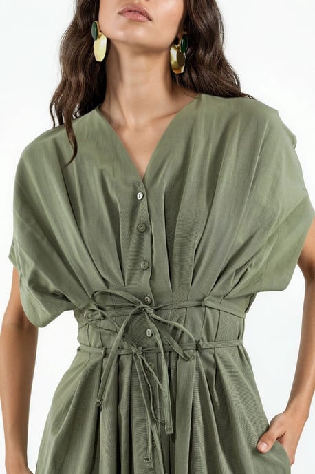 Casual V-Neck Midi Shirt Dress - Image 4