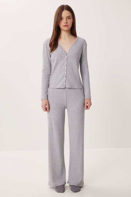 Mid-Waist Wide-Leg Knit Lounge Bottoms - Image 2
