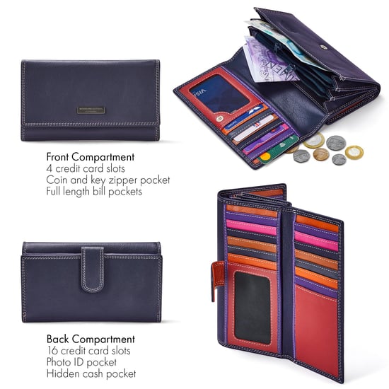 Women’s Genuine Leather RFID Purse Multi Card Wallet in Navy - Image 2