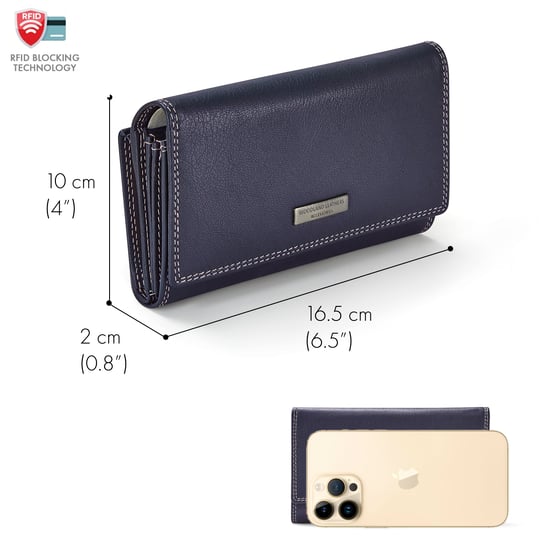 Women’s Genuine Leather RFID Purse Multi Card Wallet in Navy - Image 3