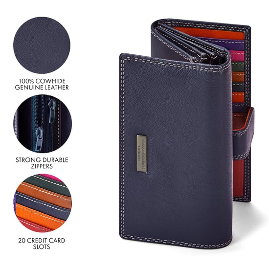Women’s Genuine Leather RFID Purse Multi Card Wallet in Navy - Image 5
