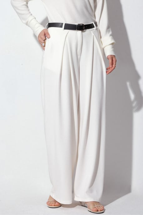 Hoge taille wijde crepe broek met riem - Image 1