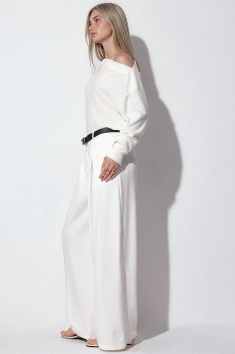 Hoge taille wijde crepe broek met riem - Image 2