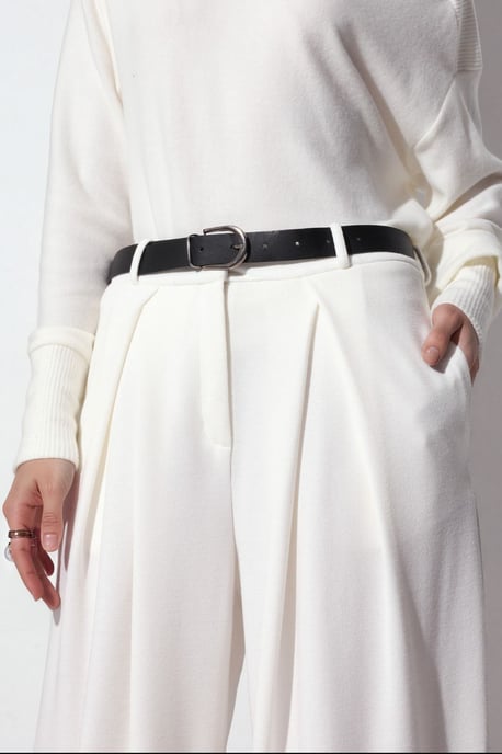 Hoge taille wijde crepe broek met riem - Image 4