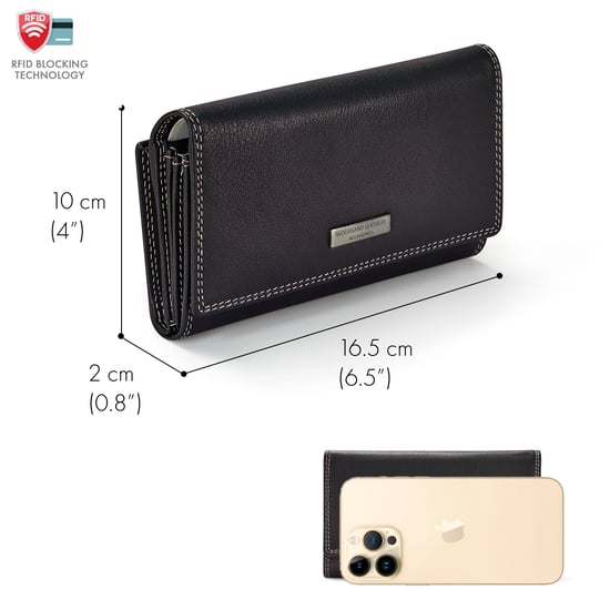 Women’s Genuine Leather RFID Purse Multi Card Wallet in Black - Image 3