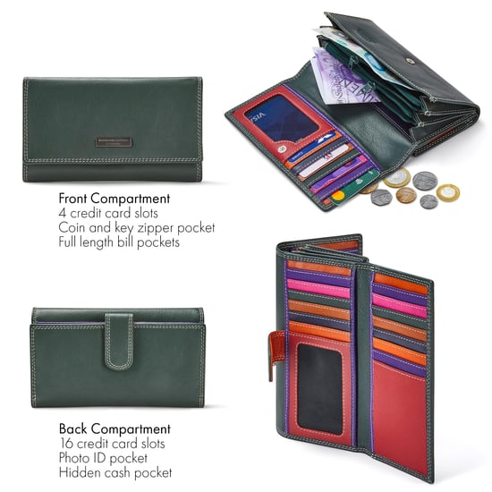 Women’s Genuine Leather RFID Purse Multi Card Wallet in Green - Image 2