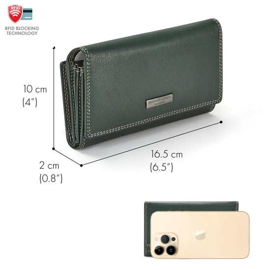 Women’s Genuine Leather RFID Purse Multi Card Wallet in Green - Image 3