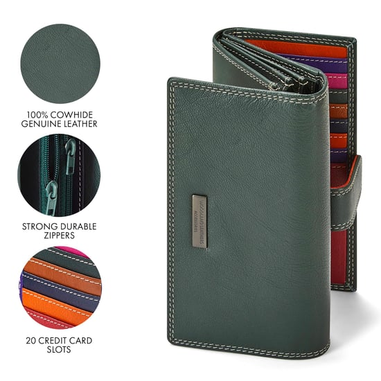 Women’s Genuine Leather RFID Purse Multi Card Wallet in Green - Image 5