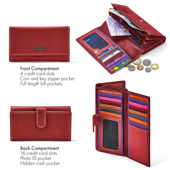 Women’s Genuine Leather RFID Purse Multi Card Wallet in Red - Image 2