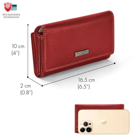 Women’s Genuine Leather RFID Purse Multi Card Wallet in Red - Image 3