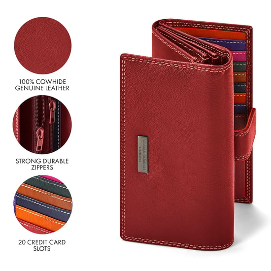 Women’s Genuine Leather RFID Purse Multi Card Wallet in Red - Image 5