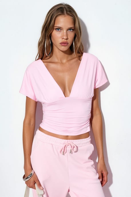 Fitted Crop Blouse With Tie Detail - Image 1