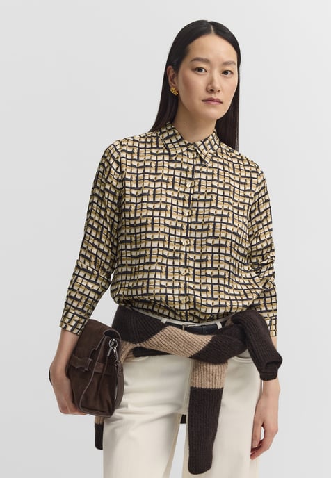 Bugatti Damen Blouse van viscose met overhemdkraag en grafisch patroon - Image 1