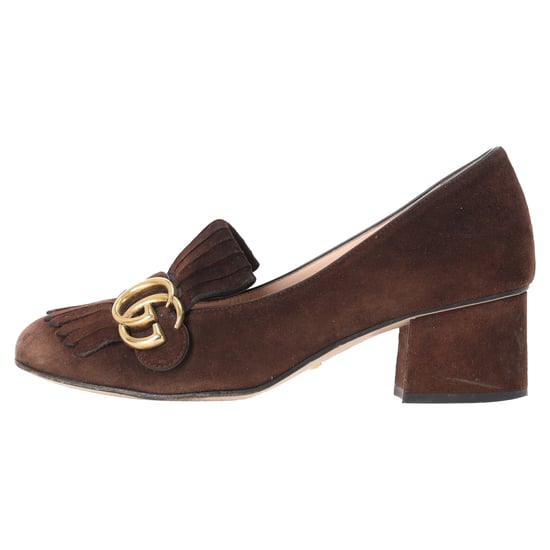 Gucci Marmont Loafer Mid-Heel Pumps in Brown Suede - Image 2