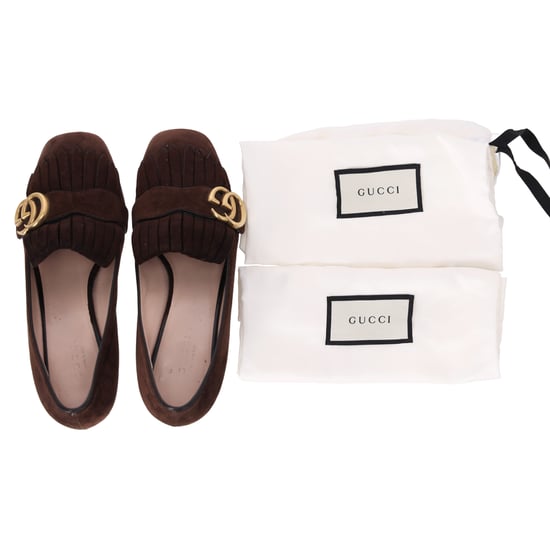 Gucci Marmont Loafer Mid-Heel Pumps in Brown Suede - Image 5