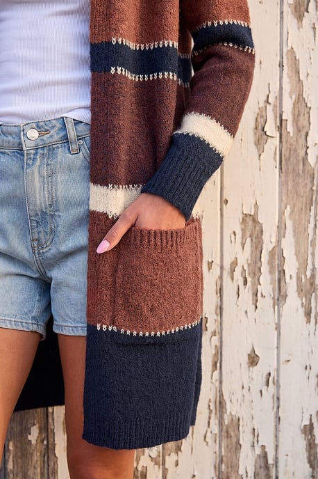 Colour Block Longline Knit Cardigan - Image 4