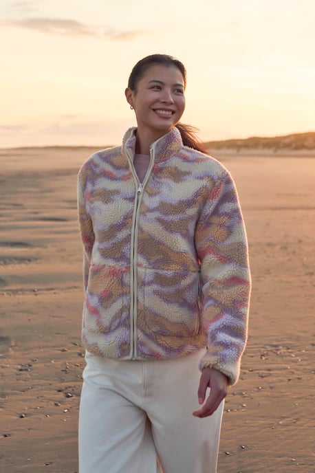 'Hennie' Women's Printed Borg Jacket with Pockets Warm Everyday Coat Pink - Image 1