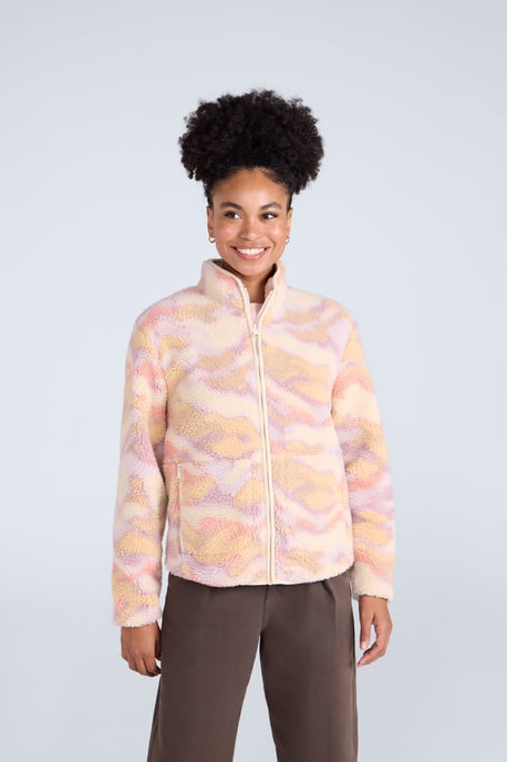 'Hennie' Women's Printed Borg Jacket with Pockets Warm Everyday Coat Pink - Image 2