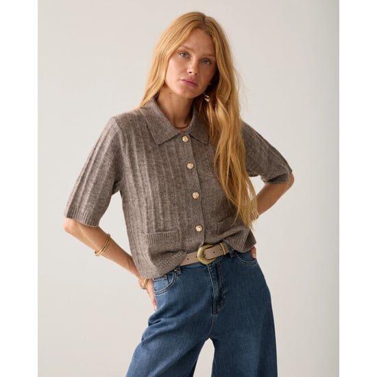 Summum 7s8019-70088 742 short cardigan soft melange knit taupe - Image 1