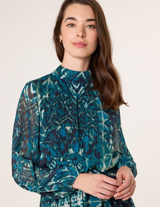 Watercolour Paisley Puffball High Neck Midi Dress - Image 2