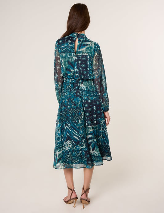 Watercolour Paisley Puffball High Neck Midi Dress - Image 4