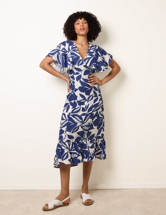 Printed V Neck Dress - Image 1