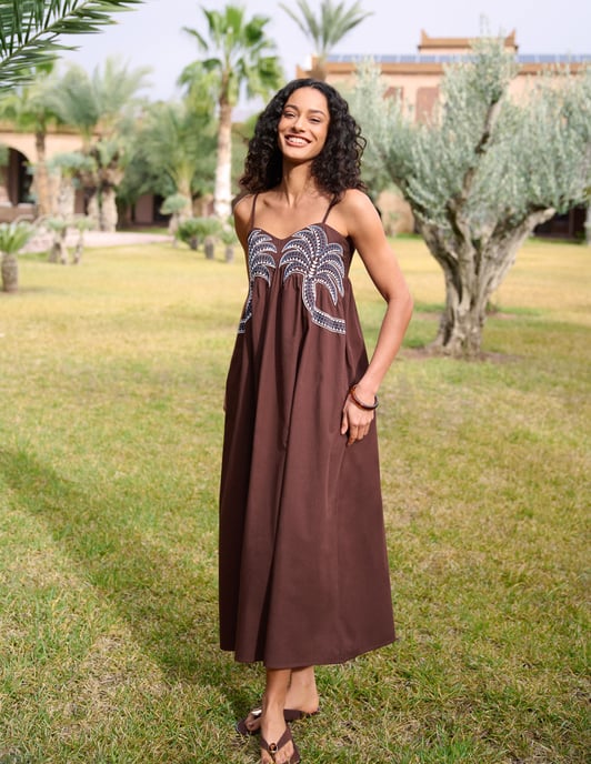 Palm Tree Embroidery Smock Dress - Image 1
