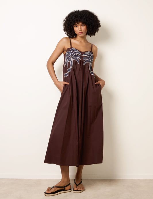 Palm Tree Embroidery Smock Dress - Image 3