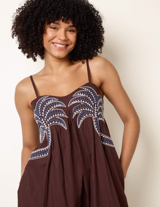Palm Tree Embroidery Smock Dress - Image 4