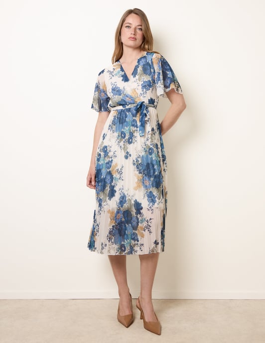 Crossover Pleated Print Dress - Image 3