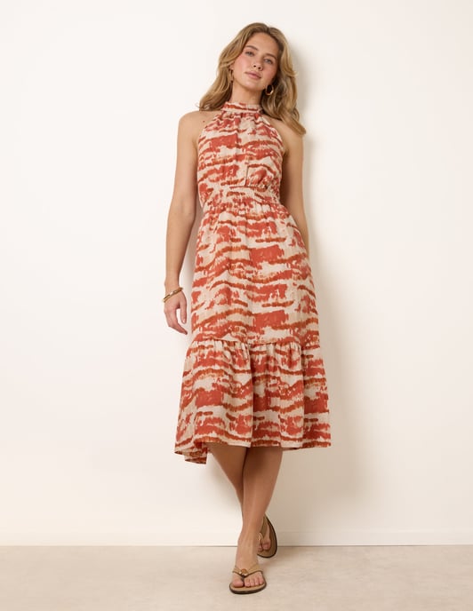 Blurred Tiered Halter Neck Midi Dress - Image 2