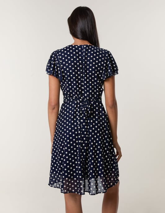 Polka Dot Mesh Frill Sleeve Wrap Dress With Tie Waist - Image 4