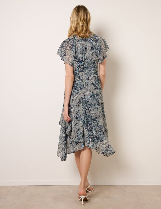 Paisley Print Angel Sleeve Asymmetric Midi Dress - Image 4