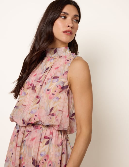 Watercolour Printed Sleeveless Midi Dress - Image 4