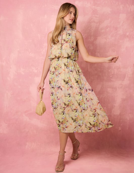 Watercolour Printed Sleeveless Midi Dress - Image 1