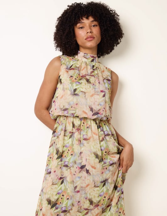 Watercolour Printed Sleeveless Midi Dress - Image 3
