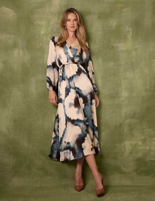 Watercolour Wrap Dress With Tie Belt - Image 1