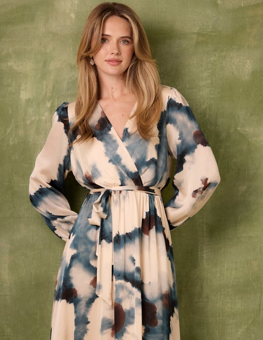 Watercolour Wrap Dress With Tie Belt - Image 2