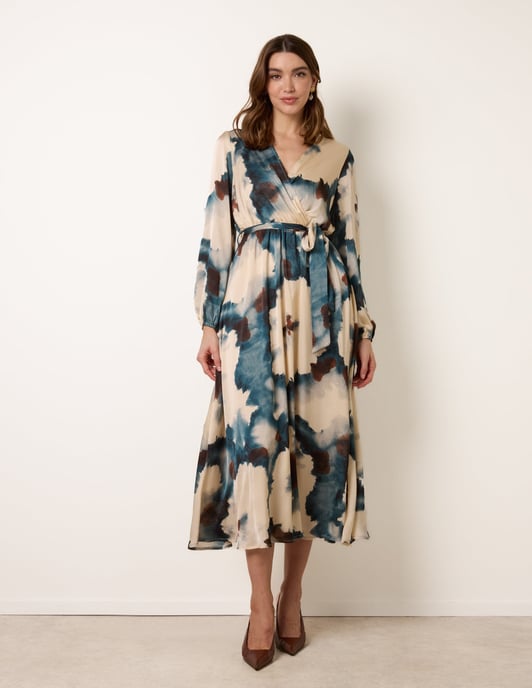 Watercolour Wrap Dress With Tie Belt - Image 3