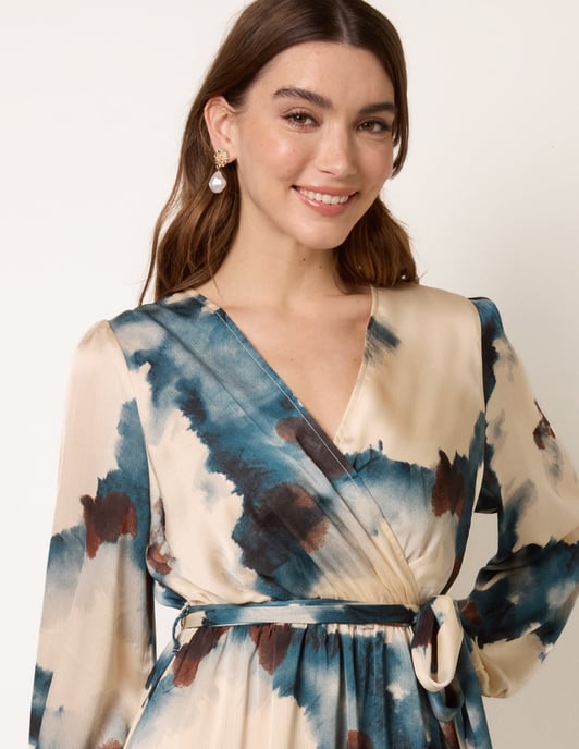 Watercolour Wrap Dress With Tie Belt - Image 4
