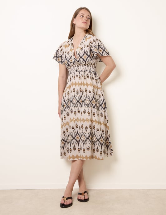 Embroidered Wrap Front Midi Dress - Image 1